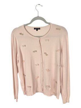 LEO & UGO Paris Embellished Bow Cardigan Blush Pink/Peach Pearl Buttons Size S-M